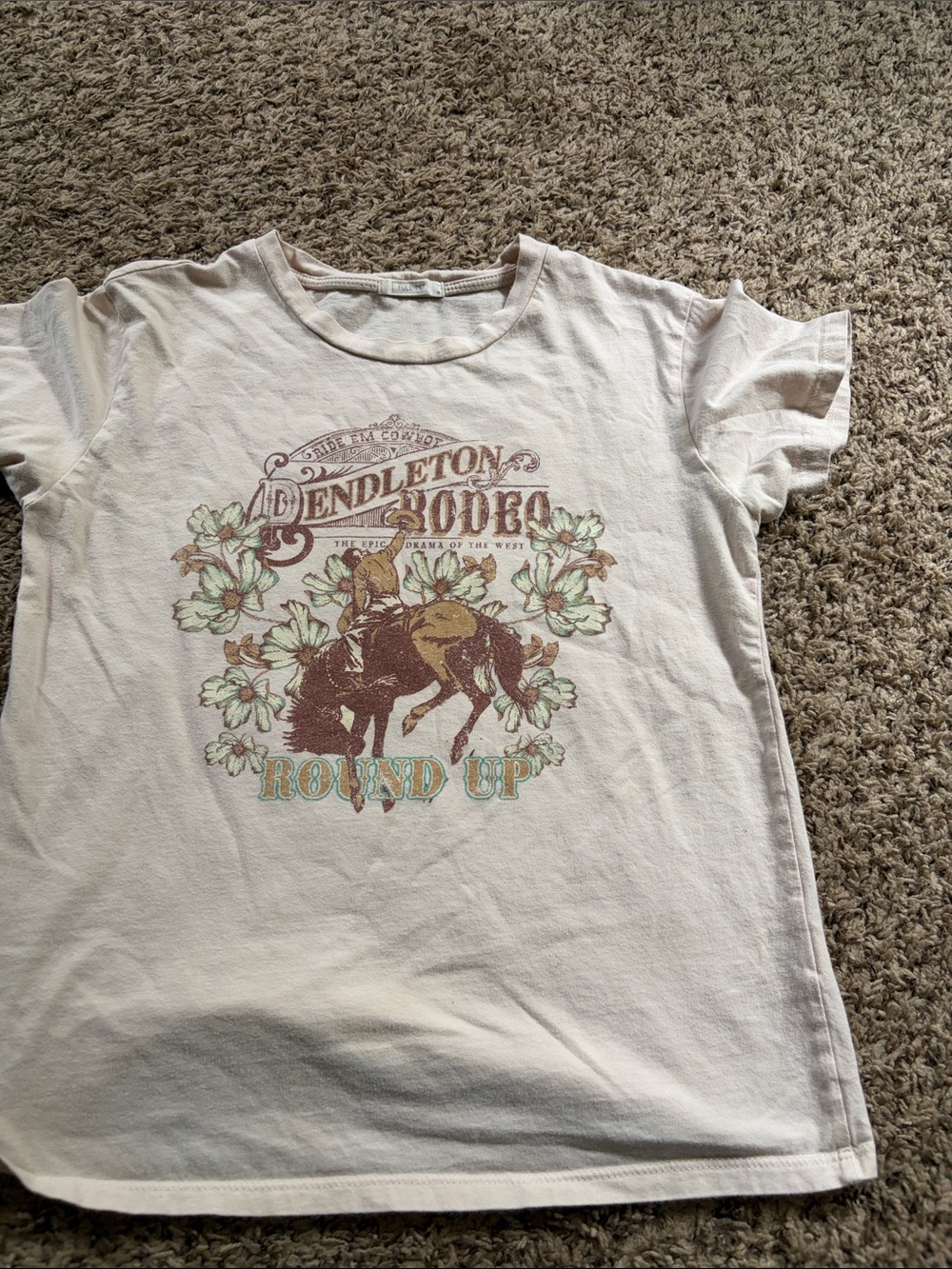 Full Tilt Cream Graphic Rodeo Tee with Brown & Mint Accents